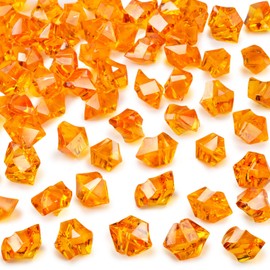 DomeStar Orange Fake Crushed 150 PCS Fake Diamonds Plastic Acrylic Clear Ice Rock Diamond Crystals Fake Ice Cubes Gems for Home Decoration Wedding Display Vase Fillers