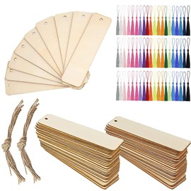 BetterJonny 204 Pieces Wooden Blank Bookmark Set, 72 Pieces Wooden Bookmarks 60 Pieces Colourful Tassels Rectangle Empty Bookmark with Holes for DIY Bookmarks Craft Gifts Day, 12 x 3.2 cm