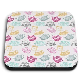 1 x Square MDF Fridge Magnet - Cute Retro Teacup Party Teapot Tea 8714