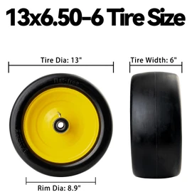 13x6.50-6 Lawn Mower Tires with 3/4 5/8" Bearing Solid Smooth Tires | 13x6.50-6 Lawn Mower Tire Flat Free Solid Smooth Tires with 3/4" 5/8" Bearing 3.25"-7.65" Center Hub Zero Turn Mower Tire