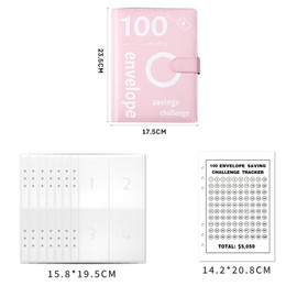 A5 Binder Notebook, 100 Days Saving Challenge Binder, PVC Leather Loose Leaf Notebook, Budget Planner German, with Budget Sheets and Label Stickers for Finanfcial Planner (Pink)