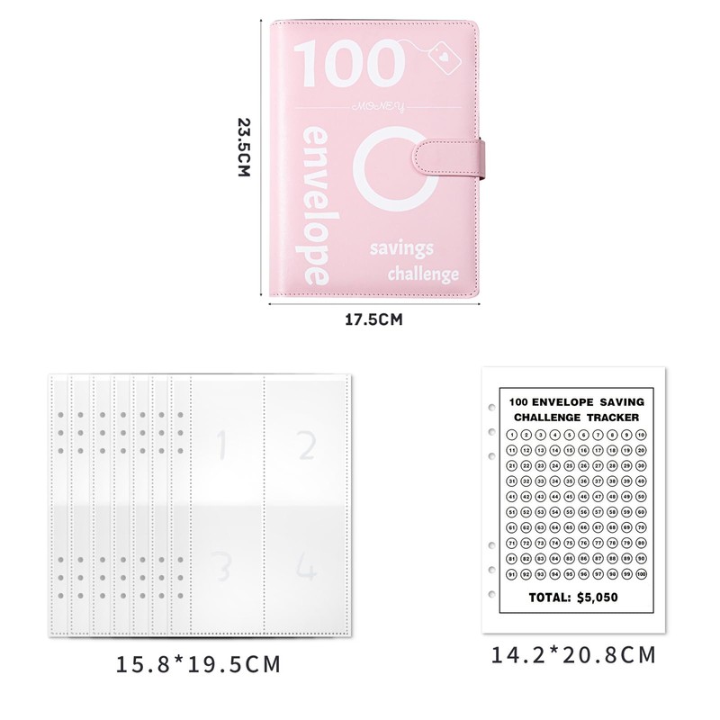 A5 Binder Notebook, 100 Days Saving Challenge Binder, PVC Leather