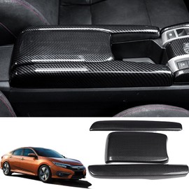 YJMOTOR Fit Civic 10th Gen Armrest Box Cover ABS Central Console Cover Decorate Protective Compatible with Honda Civic 2018-2021 Lnsight EX 2019-2022 3Pcs(Glossy Carbon Fiber Pattern)