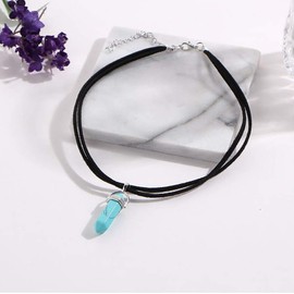 Kercisbeauty - Gargantilla de terciopelo negro con piedras curativas verdes para mujeres y niñas