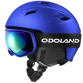 Odoland Ski Helmet and Goggles Set, Snowboard Helmet Glasses for Men, Women & Youth - Shockproof/Windproof Gear for Skiing, Snowboarding,Klein Blue,S