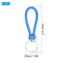 [PATIKIL] Braided Leather Key Chain with Stainless Steel Key Ring Sleeve PU Braided Wristlet Lanyard Lanyard Fob Keychain Holder for Car Bag Purse Pendant Lake Blue