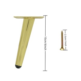 MEETOZ 6 inch / 15cm Furniture Legs Setm,4PCS Metal Cabinet Legs,With screws,with Rubber Floor Protectors, for Sofa, Legs for Dresser, TV Stand, End Table etc（Oblique gold） (6in)