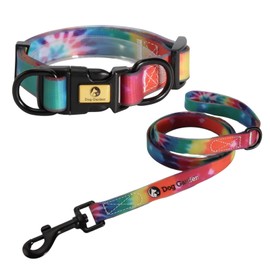 DogGarden Waterproof Collar & Leash Set, Neck Circumference: 6.7 - 11.4 inches (17 - 29 cm), Thickness: 0.5 inches (1.3 cm) Wide, For All Ultra-Small Dogs - Small Dogs, Lightweight PVC, Tie Dye