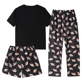 Hupohoi Kids Girls Pajama Sets Summer Short Sleeve With Shorts And Pants 3PCS Sleepwear Cute Cartoon Loungewear 6 to 17 Years, Sloth-Black, 10