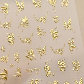 1 Sheet Flowers Nail Art Stickers Decals 5D Self-Adhesive Spring Fall Gold Butterfly Nails Decals Designs DIY Floral Nail Stickers Supplies for Women Girls Nail Art Manicure Accessories