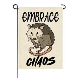 Artofy Funny Opossum Embrace Chaos Small Decorative Garden Flag, Humorous Yard Lawn Outside Decor, Farmhouse Burlap Outdoor Home Decoration Double Sided 12 x 18