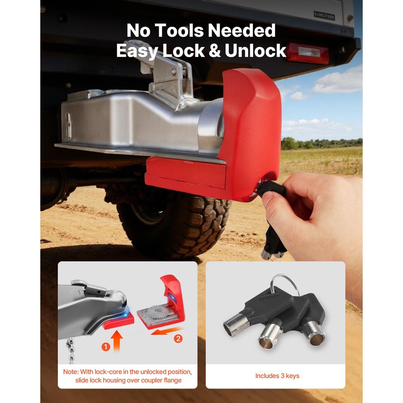 VEVOR Trailer Hitch Lock, Fits for 1-7/8 in, 2 in,