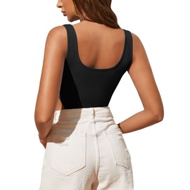 GORGLITTER Women's Tank Bodysuit Elegant Bodies Rib Knit Sleeveless Bodysuits Scoop Neck Body, black
