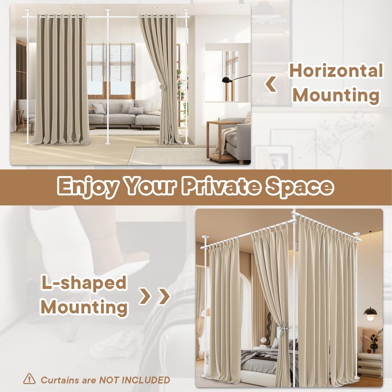 Bonpally Room Divider Curtain Rod, No Drilling Tension Rod for