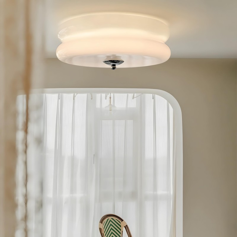 Bofea-Nordic Bedroom Circular Lamp Ceiling, Milk White Glass LED Round