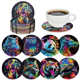 INCOK Animal Diamond Art Coasters - 8 PCS DIY Diamond Painting Coasters Kits with Panda Cat Dragon Sea Turtle Tiger Owl Pattern Home Table Decor Art Craft Supplies Birthday Gift for Beginners