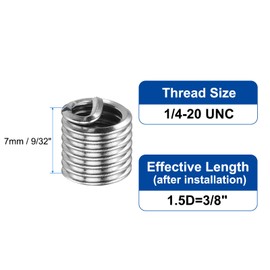sourcing map 20pcs Wire Thread Inserts 1/4-20 UNC 1.5D(3/8") 304 Stainless Steel Helical Type Coiled Thread Repair Kit Wire Screw Threaded Sleeve Sheath for Mechanical Equipment