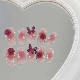 Nail Tips, 24 Pieces, Nail Tip, Short, False Nails, Round Tip, Fashion, Korean, Short, Cute, Long, Red, Nail Stickers, Wedding Nail Tip, Popular, Japanese Style, Bride Nails, 48 Double Sided Tapes