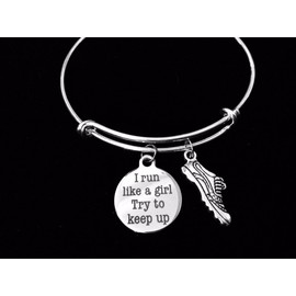 I Run Like A Girl Try To Keep Up Charm Bracelet Expandable Finish Line Gift Girls Cross Country