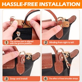 Mini Bag Strap and Organizer Insert Kit for Longchamp Mini Bag, Multi-Pocket Organizer Insert for Tote Bag, No-Punch Adjustable Buckle Leather Purse Shoulder Strap for Long Champ Bag Women (Style 2)