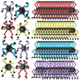 100 Pcs Funny Sensory Fidget Toy Bulk Transformable Chain Robot Finger Toys Fidget Spinners Stress Relief Fingertip Gyro Deformable Mechanical Spiral Twister Spinner Toy for Adult Kids ADHD (Classic)