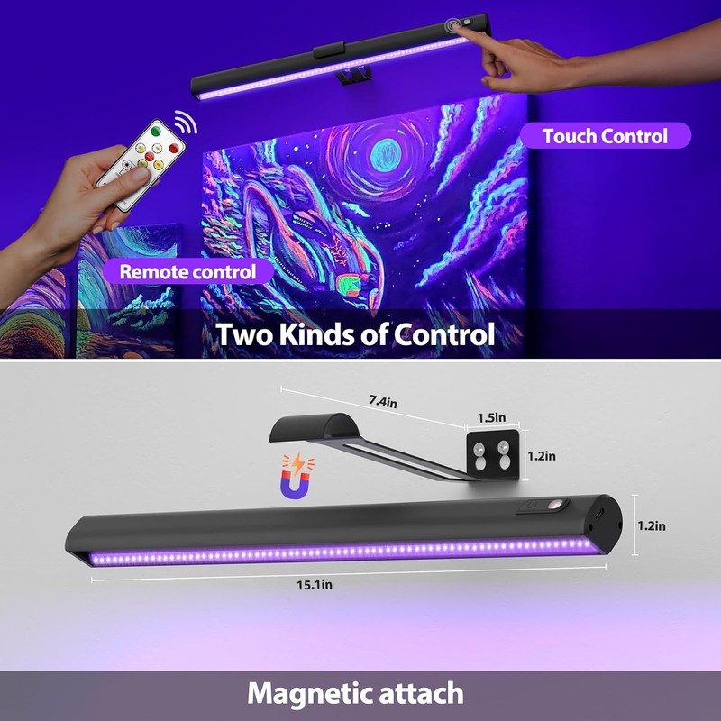 Onforu Black Light for Blacklight Tapestry,15'' Rechargeable Blacklight Picture Light