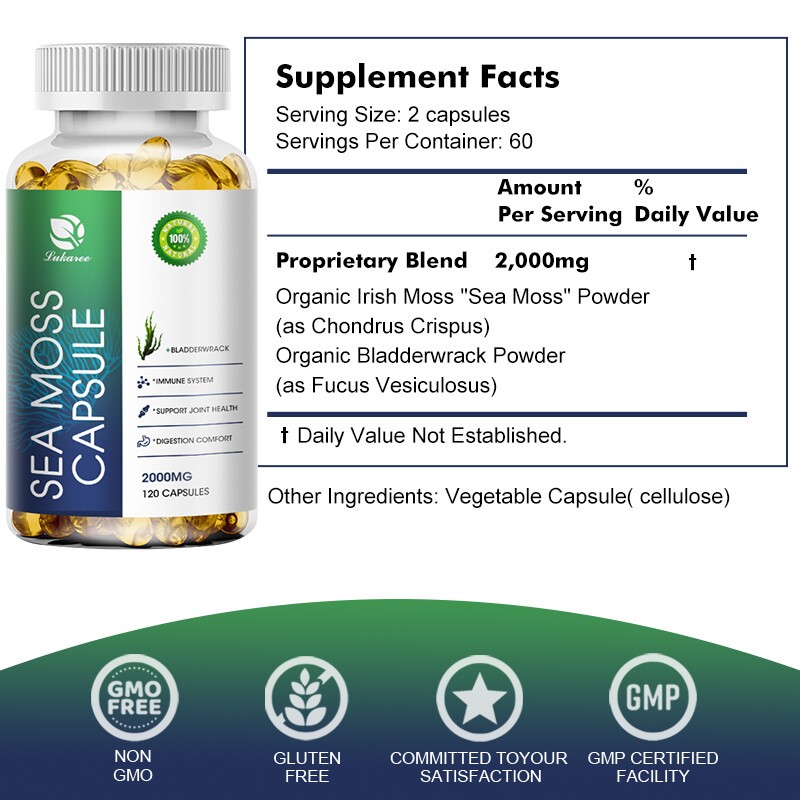 Irish Sea Moss Capsules With bladderwrack Supplemene Digestion Comfort 120Pc