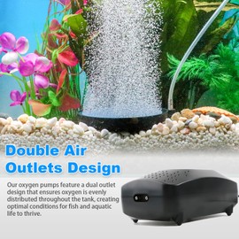 Coospider Aquarium Air Pump Oxygen Pump Ultra Quiet Fish Tank Bubbler Hydroponic Fish Tank Air Pump Power Aerator for Large Aquarium Oxygen Generator & Air Stone for 20-600 Gallons (Black, 8W)