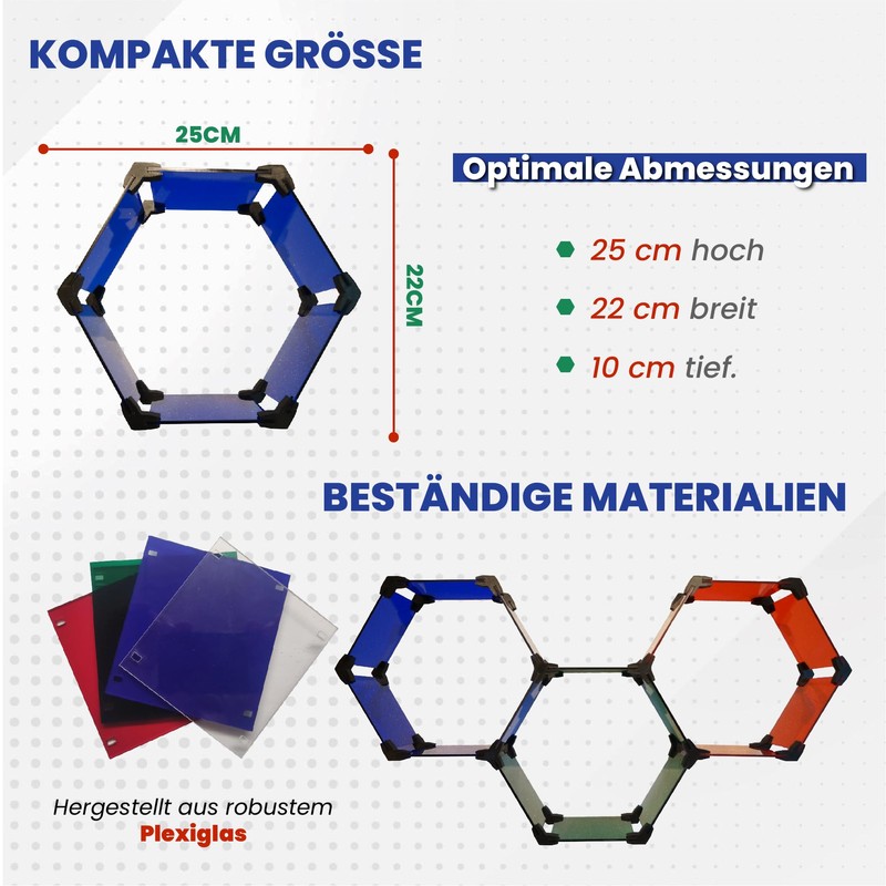 HexaFlex Modular Plexiglass Hexagon Shelving System, Expandable & Customisable, Wall