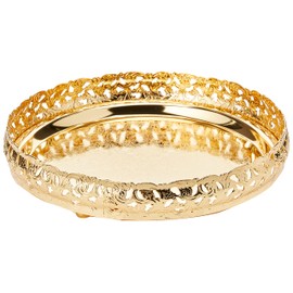 Royal Silver/Gold Round Stylish 23cm Silver/Gold Plated Paandan Tray Home Kitchen Restaurant Dining Etc (Gold)