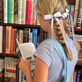 VOBOBE 2PCS Hair Bows for Women Girls, Tassel Ribbon Bowknot Hair Clips Barrettes for Girl with Small Long Tail Solid Satin Hair Accessories (Silver-Glitter)