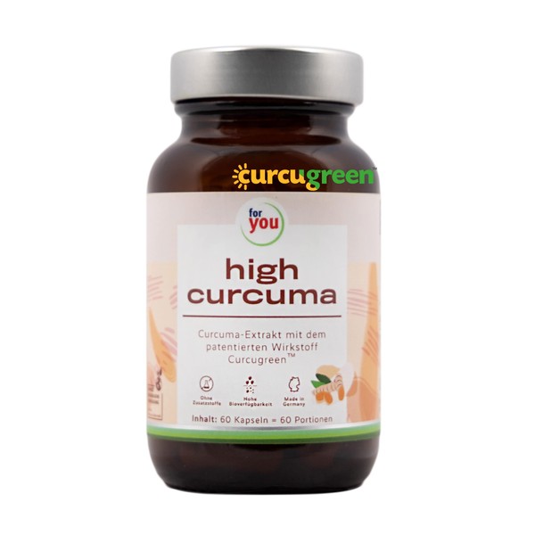 High Curcuma Capsules, High Dose Turmeric Extract of Curcugreen, 7 Times Better Bioavailable, Curcuma Extract 500 mg per Capsule, of which 325 mg Pure Curcumin, 60 Pieces Vegan Turmeric Capsules