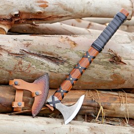 Viking Axe of Ragnar Lothbrok Hunting Axe with Rosewood Handle - Hand-Forged High Carbon Steel Sharp Blade, Handmade Camping Axes, Hatchet-Norse Ax, Tomahawk Vikings Bearded Axes, with Leather Sheath
