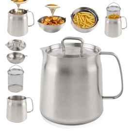 68oz Stainless Steel Oil Strainer Pot, Bacon Grease Saver with Strainer, Large Capacity Oil Filter Pot Grease Container, Multi-function Bacon Grease Container Cooking Oil Filter for Kitchen