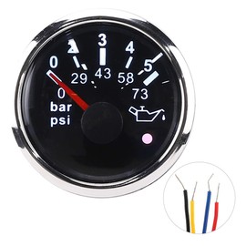 EBTOOLS Oil Pressure Indicator, 52 mm/2 in IP67 Oil Pressure Gauge Car Instrument Panels 0-5BAR 0-73PSI Meter with Smart Alarm for Cars/Yachts/Boats (Black Dial)