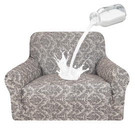 ALIECOM 100% Waterproof Chair Covers Armchair Cover for Living Room Pet Friendly Arm Chair Slipcovers Washable Sofa Couch Cover for Dogs Stretch Printed Furniture Protector (Floral Khaki, Small)