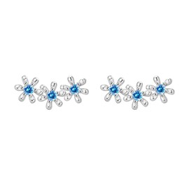 K.L.Y Women's Earrings, Popular, Mini Flower, Silver, 925 Cubic Zirconia, Cubic Zirconia, Sterling Silver, Hypoallergenic, Popular, Triple Earrings, Cute, Small Flowers, Birthday, Gift, Accessory,