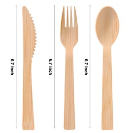 Pre Rolled Napkin and Bamboo Cutlery Set - 30Pack Bamboo Utensils/Cutlery Set(30 Forks, 30 Knives, 30 Spoons, 30 Napkins), Biodegradable Wrapped Cutlery for Party, Wedding, Events