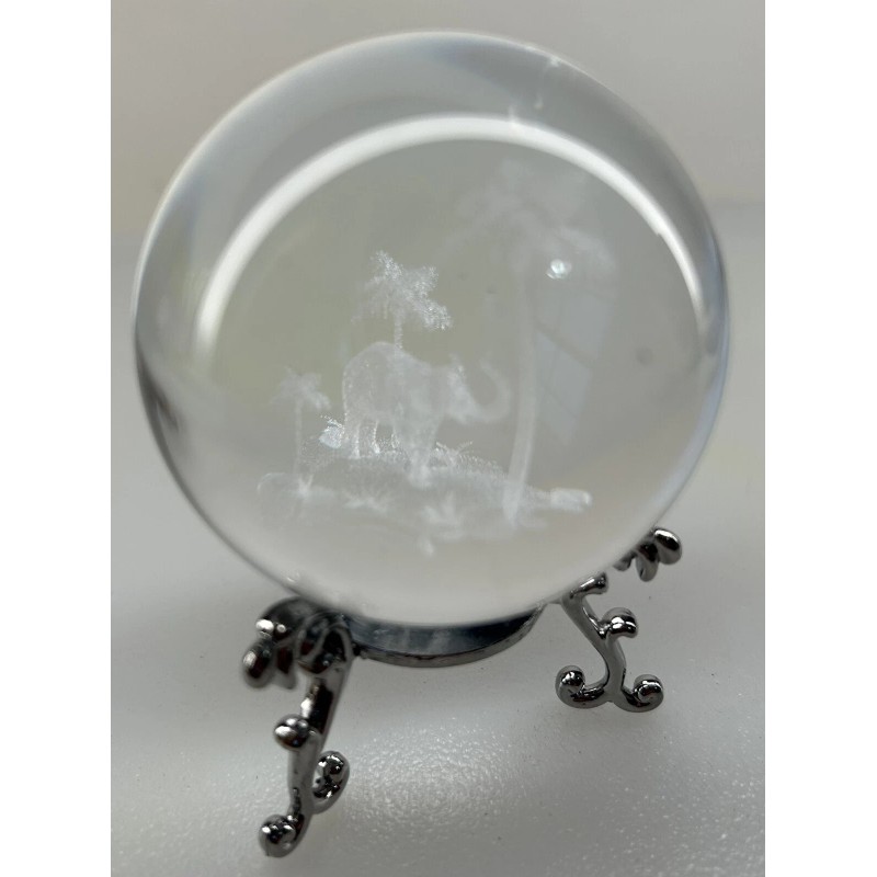 HDCRYSTALGIFTS 3D Elephant Crystal Ball Paperweight 60MM Laser Engraved