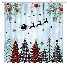Fitumiw Christmas Shower Curtain 72" x 72" Black Red Plaid Christmas Tree Home Bathroom Decorations Santa Xmas Trees Bathtub Curtain Set with 12 Hooks
