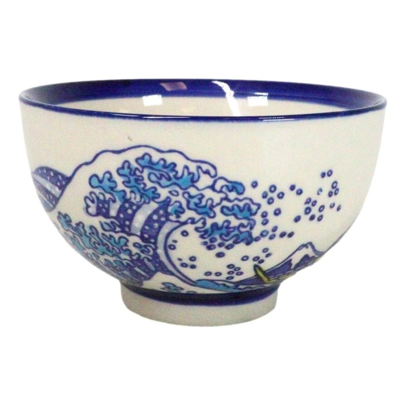 Pack Of 4 Blue Japanese Hokusai Great Wave Design Ceramic