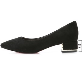 WUIWUIYU Womens Suede Pumps Low Heels Stacked Block Heeled Pumps Shoes Wedding Party Causal Flats-Shoes Black Size 4