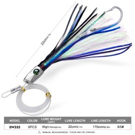 Fishing Trolling Lures - Big Game Deep Sea Fishing Saltwater Rigged Trolling Lure for Marlin Tuna Wahoo Mahi Dolphin - 8.7 inch 6pcs Bait Set with Mesh Bag