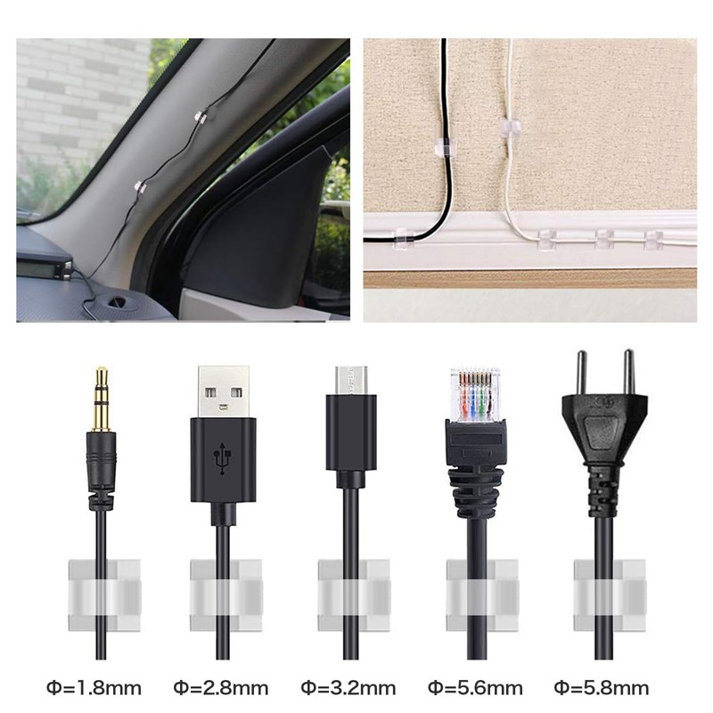 Lasocy Cable Clips, Transparent Cord Clips, Cable Holder, Cord Fastener,