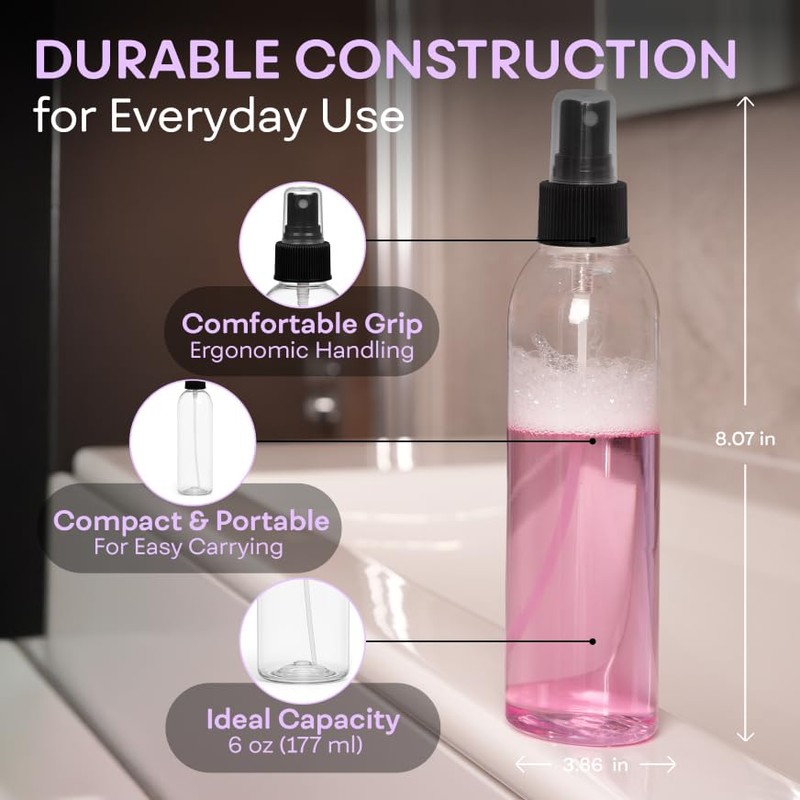 BRIGHTFROM Fine Mist Spray Bottles 6 OZ, Cylinder BPA Free