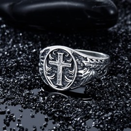 PYTALI Cross Ring for Men Sterling Silver Religious Christian Jewelry Oxidized Men's Ring Vintage Retro Jewelry (13)