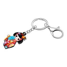 DOWAY Acrylic Kawaii Japanese Kimono Doll Keychain Purse Charms Backpack Accessories Japanese Gifts for Women Kids Girls (Red)