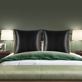 PiccoCasa Satin Pillowcase 80 x 80 cm Set of 2 with Zip for Hair and Skin Black 80 x 80 cm