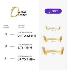 ELETIUO Filled Metal Ring Guard Set for Loose Rings,12 Pack 3 Sizes for Different Band Widths,Invisible Ring Size Adjuster Tightener Spacer Fitter for Any Ring Size,Golden+Silver Color