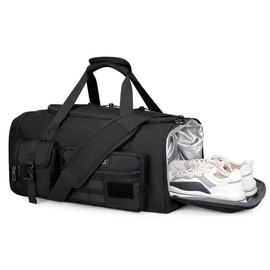 WITZMAN Travel Duffel Bags for Men Large Carry On Weekender Overnight Bag 3 in 1 Backpack with Shoe Compartment （B693 Black）